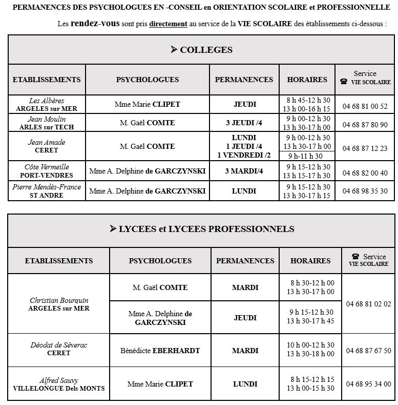 Permanences EPLE CIO de Céret